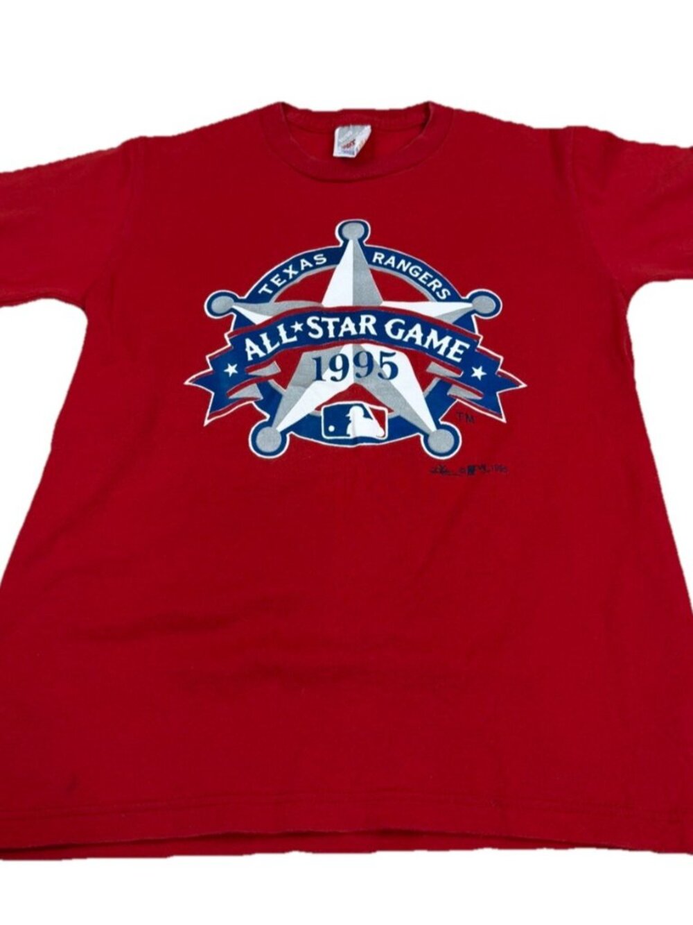 Russell 1995 Texas Ranger All Star T-Shirt Youth 10-12 Red 50/50 Heavyweight EUC
